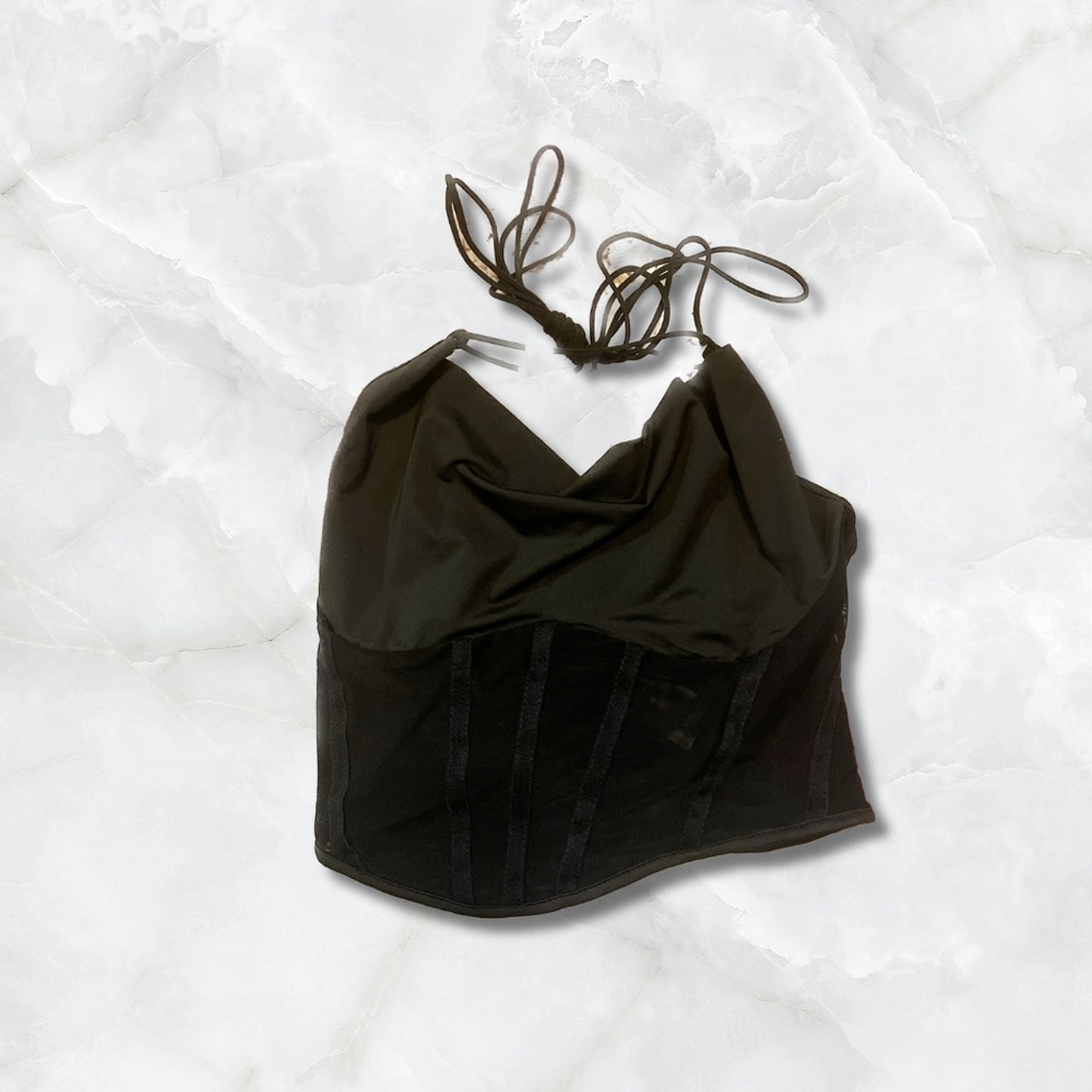 NWT Mesh Lace Up Back Corset Top in Black